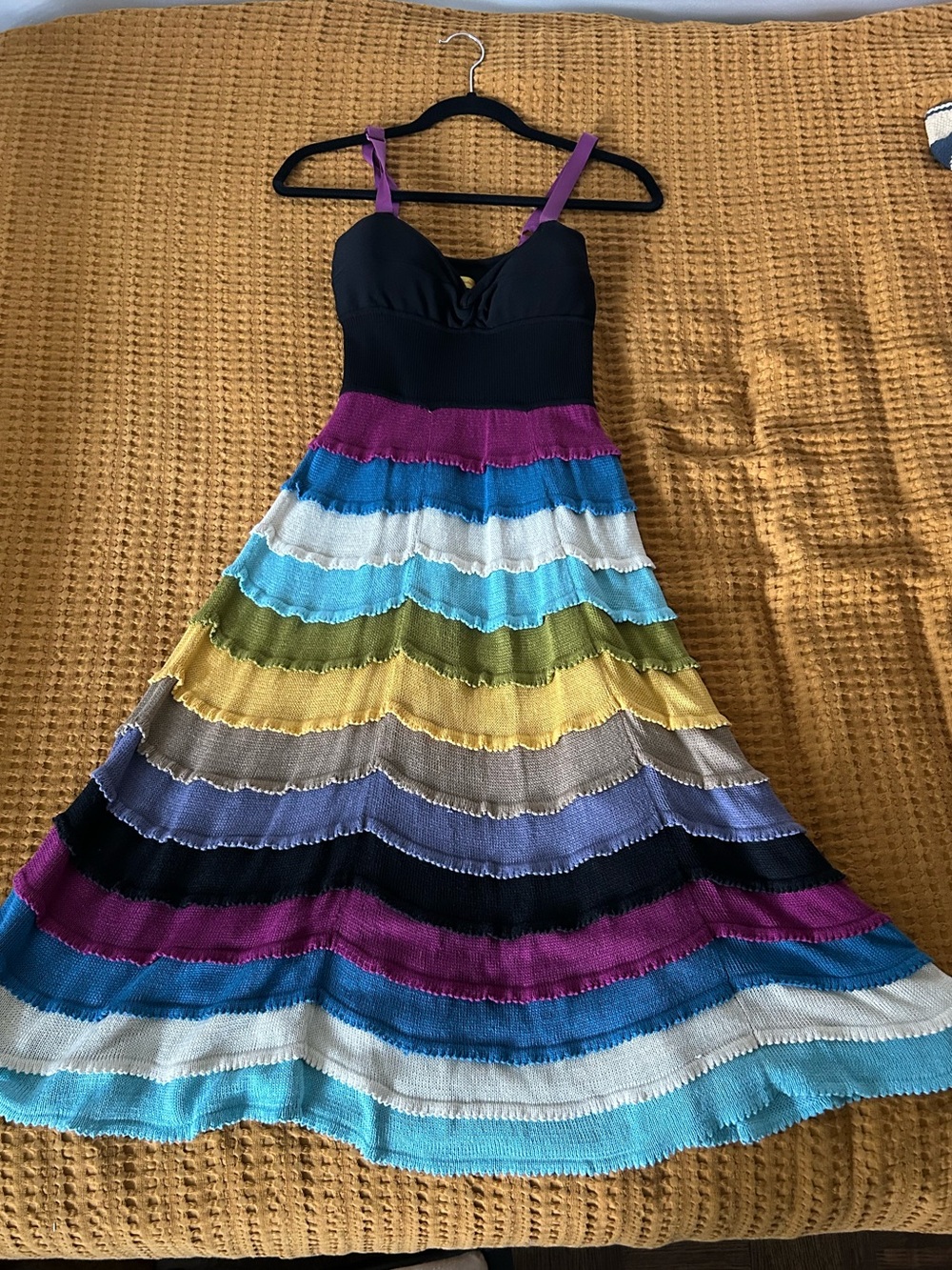 Catherine Malandrino Black Bodice Multicolor Stripe Maxi Dress